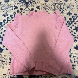 LOFT Pink Ruffle-Shoulder Mock Neck Sweater